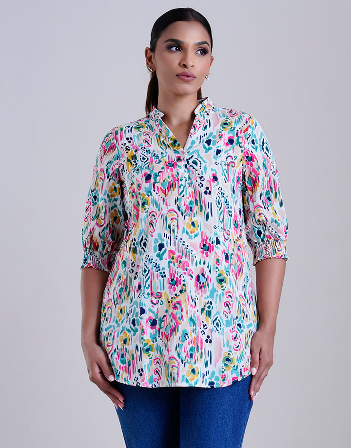 Chinese Collar Kurta With 3/4 Sleeve