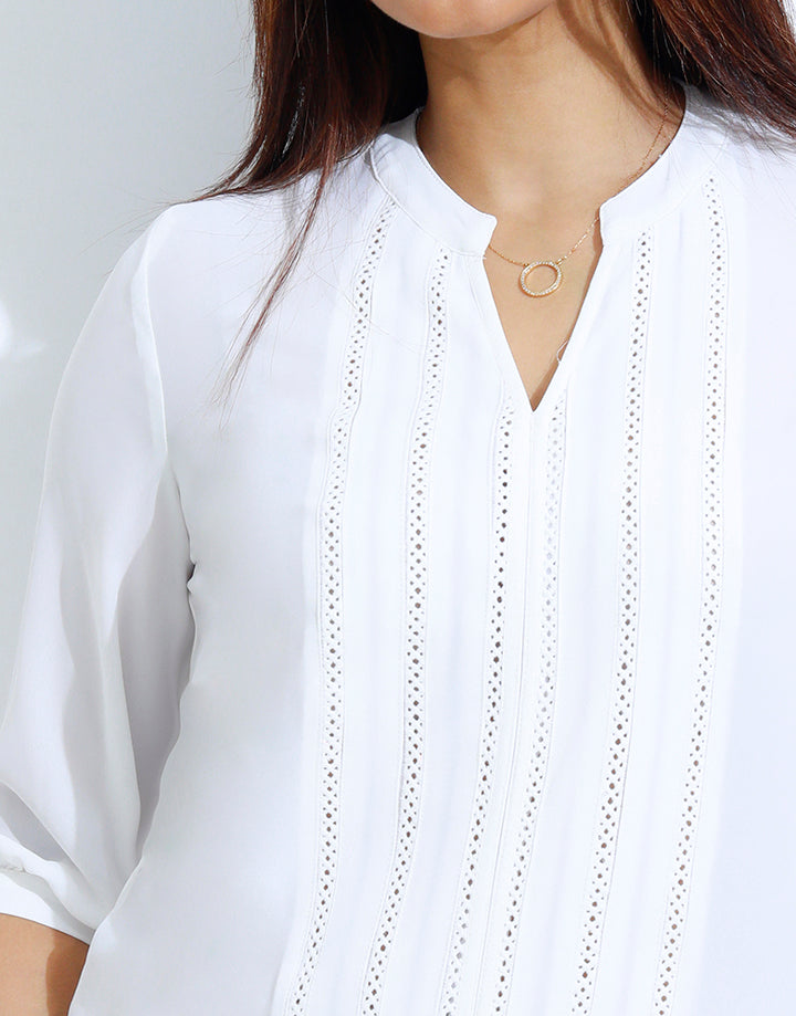 White Top with Ladder Lace Trim
