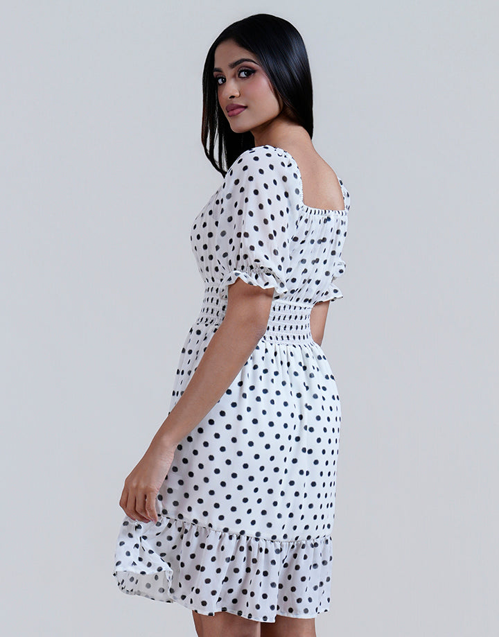 Smocked Square Neck Mini Dress