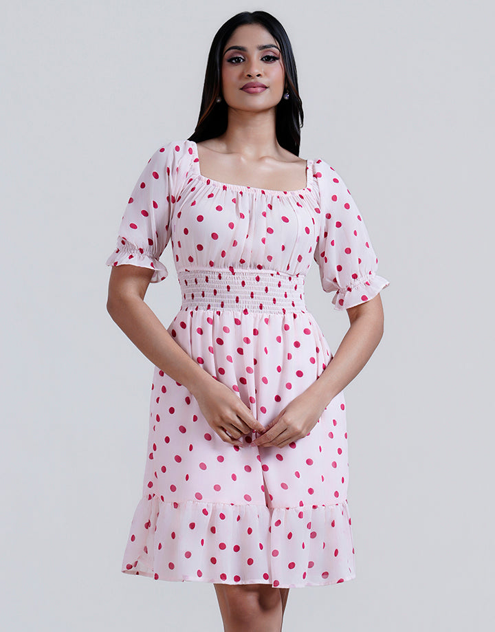 Smocked Square Neck Mini Dress