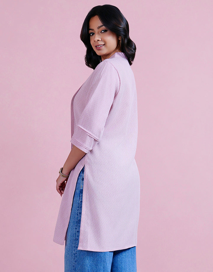 Half Chinese Collared Pintuck Kurta