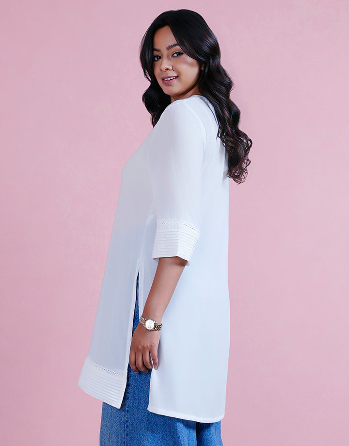 3/4 Sleeve Half Placket Pintuck Kurta