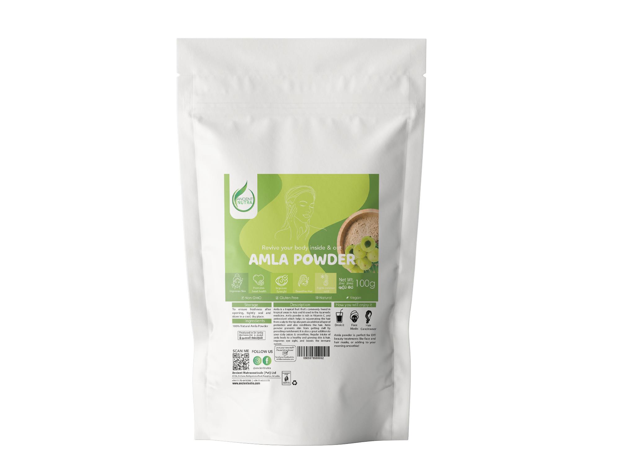 Amla Powder 100g rich in natural Vitamin C. Ancient Nutra Sri Lanka