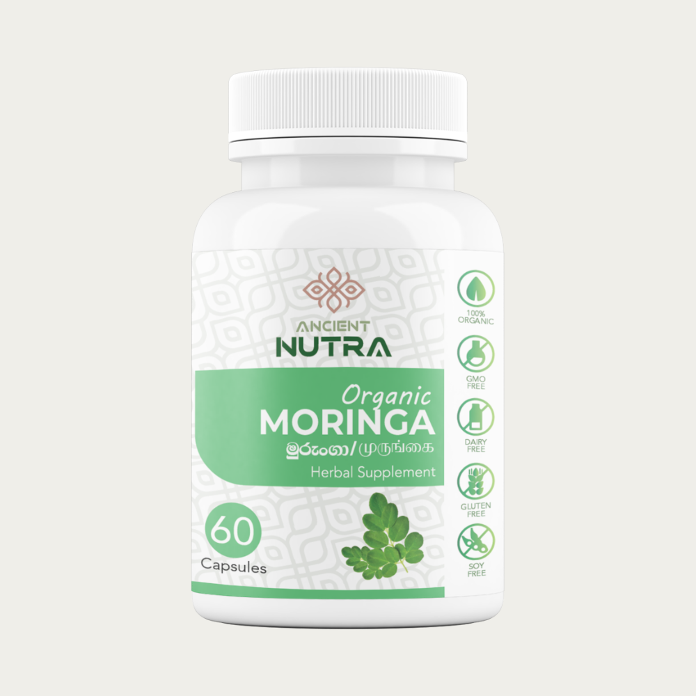 Organic Moringa capsules 500mg for daily nutrient and immunity. Ancient Nutra Sri Lanka