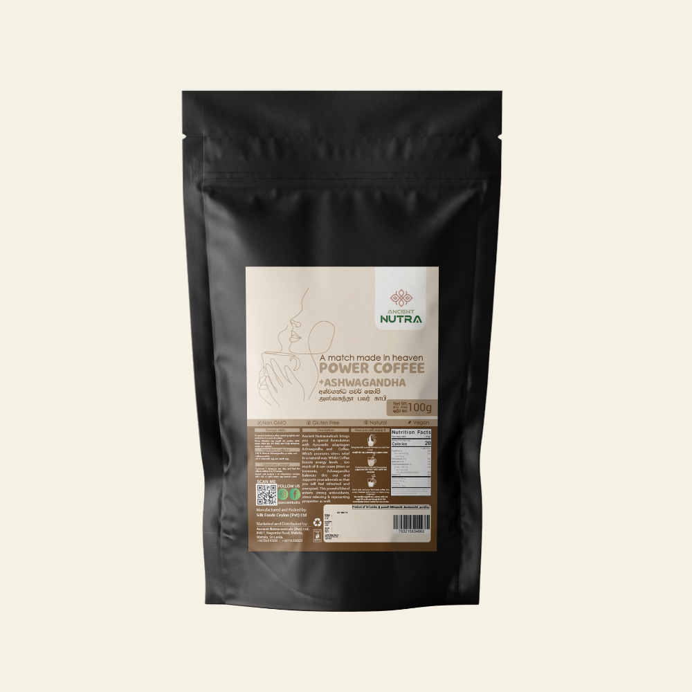 Power Coffee with Ashwagandha calm energy blend. Ancient Nutra Sri Lanka