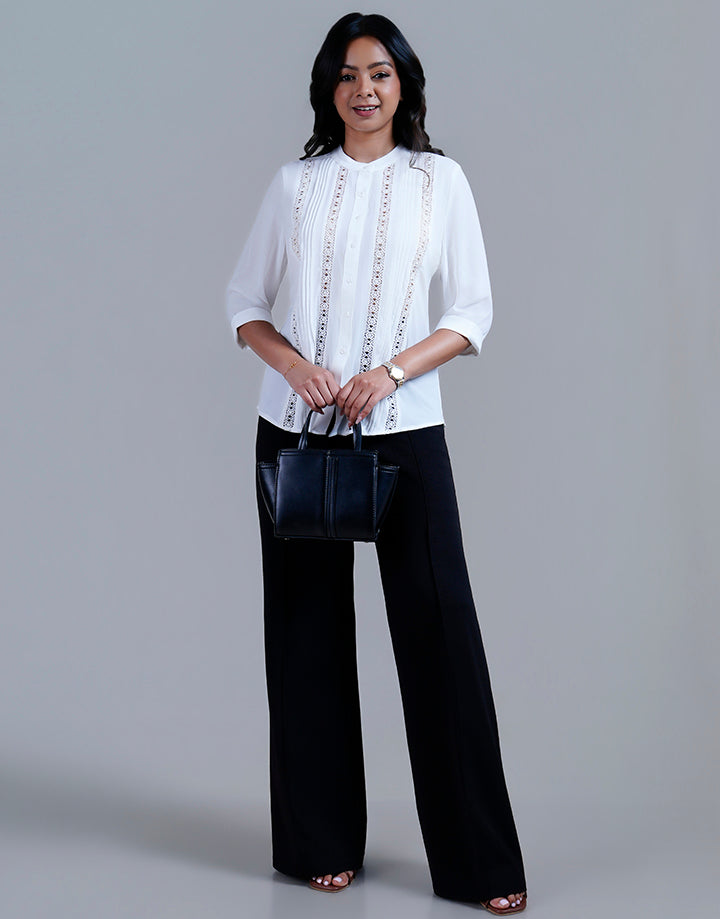 Ladder Lace with Folded Sleeve Blouse