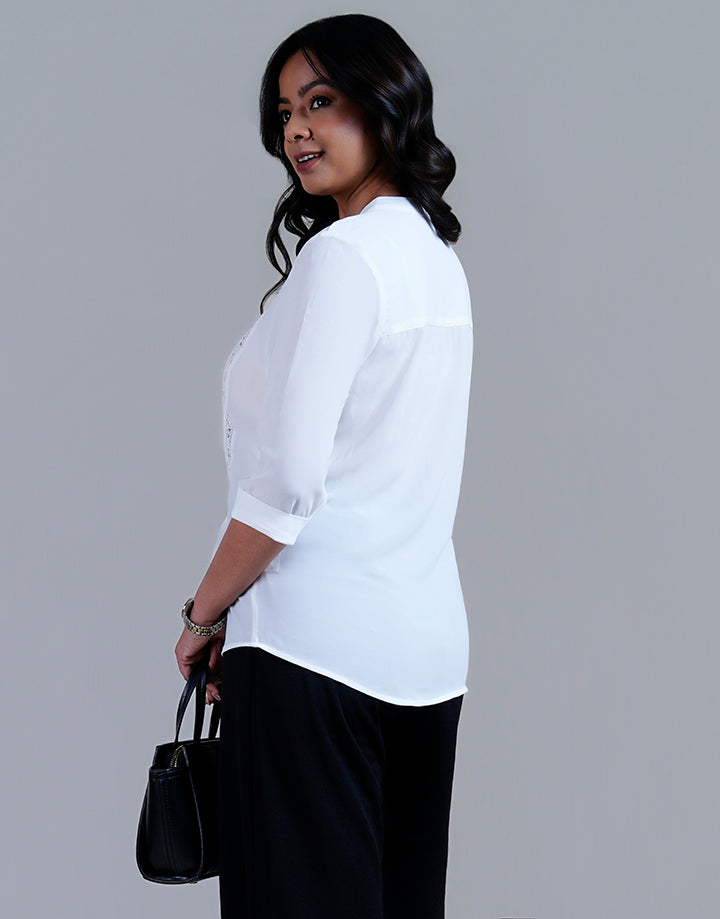 Ladder Lace with Folded Sleeve Blouse