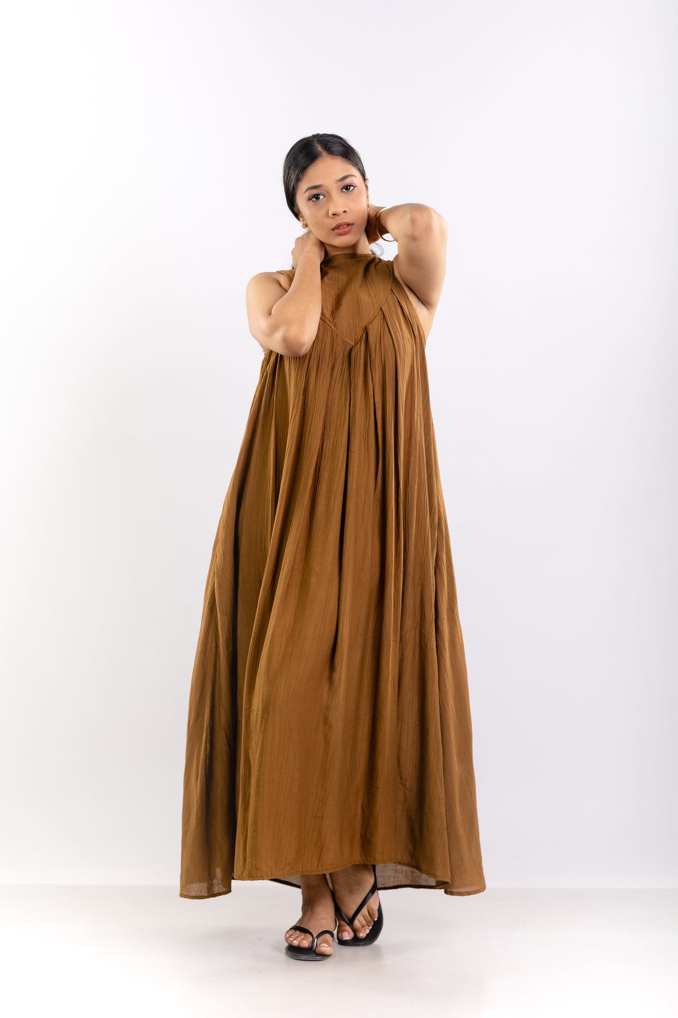 Brown Pleated Crinkle dress