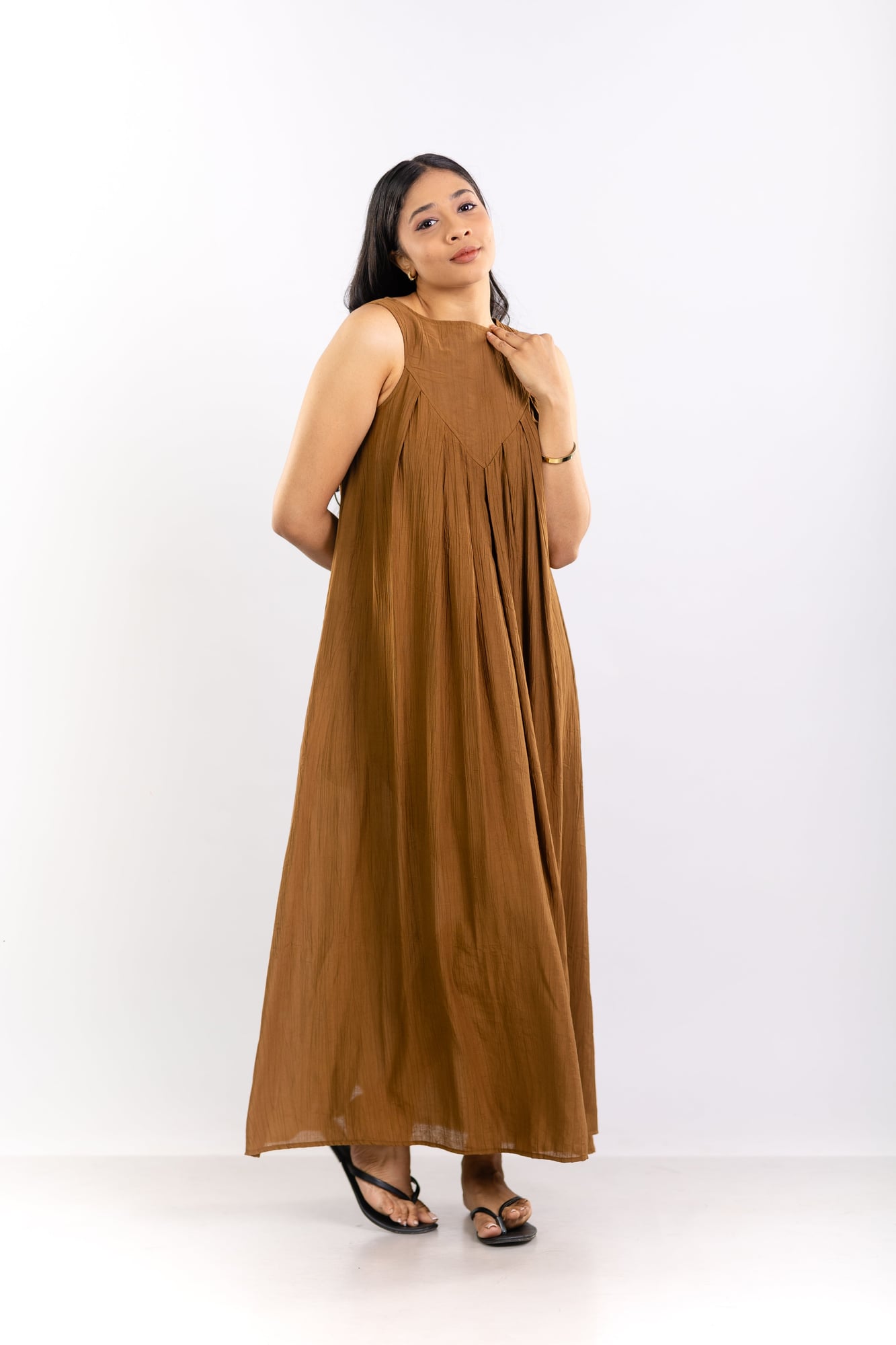 Brown Pleated Crinkle dress