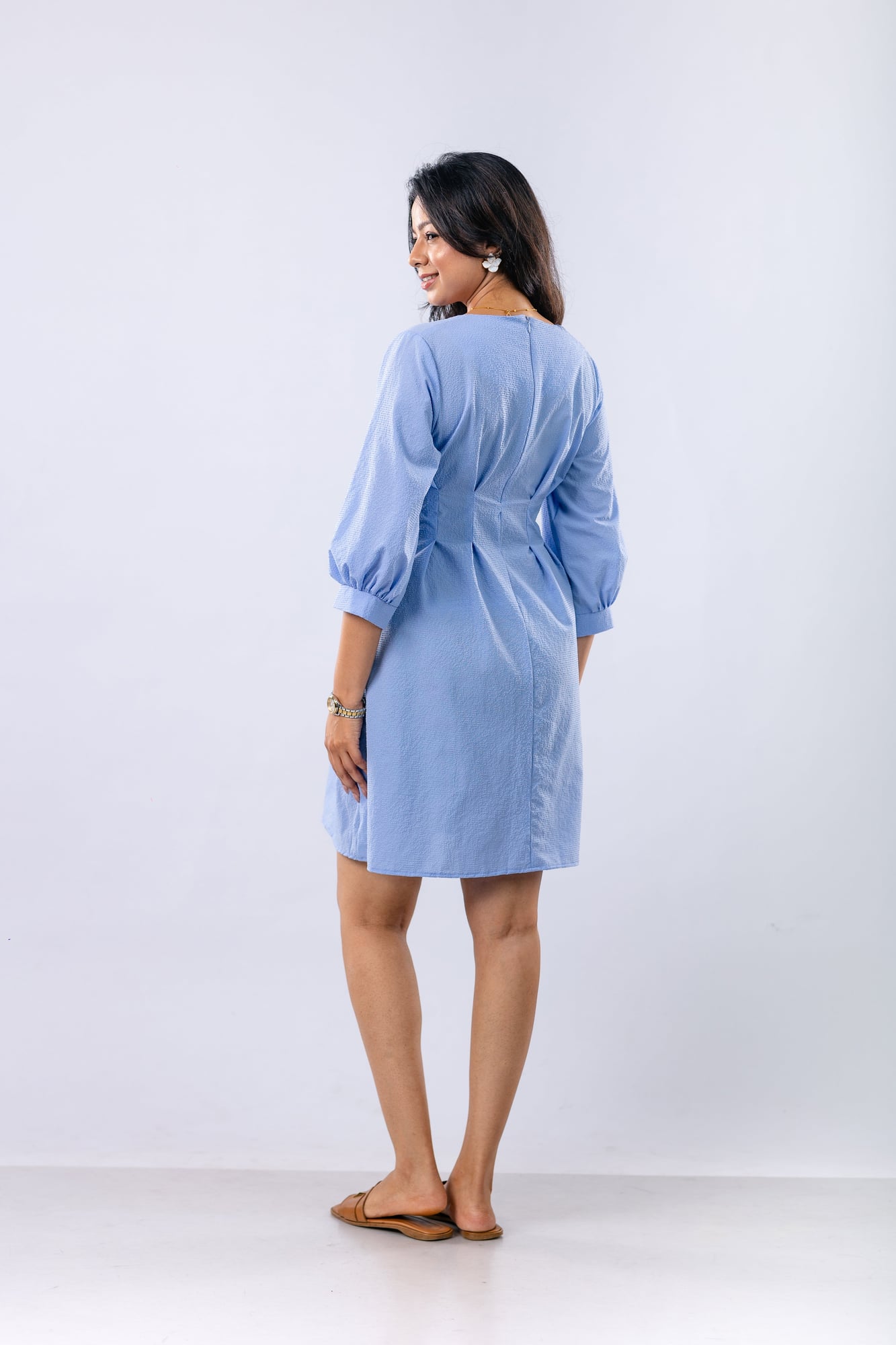 Lace-Up Textured Mini Dress