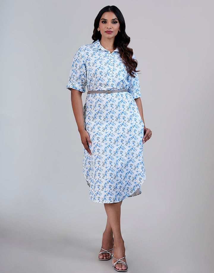 Standard Collar Folded Sleeve Dress