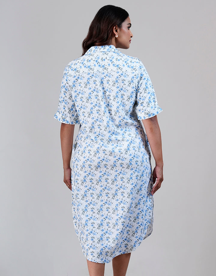Standard Collar Folded Sleeve Dress