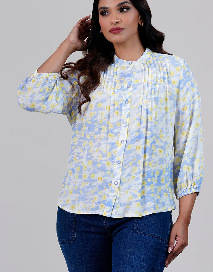 Pintuck Detail with Button Up Blouse