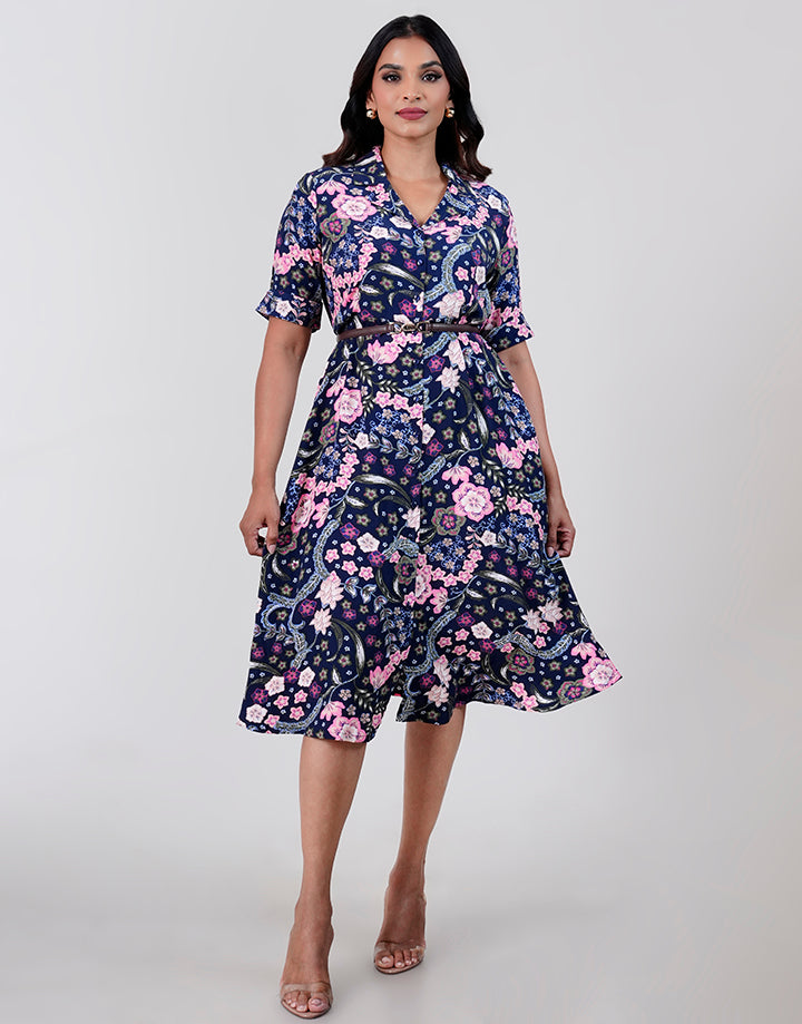Folded Sleeve with Button Up Dress