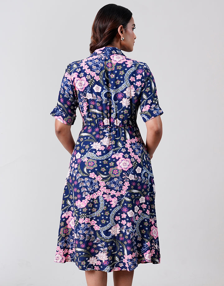 Folded Sleeve with Button Up Dress