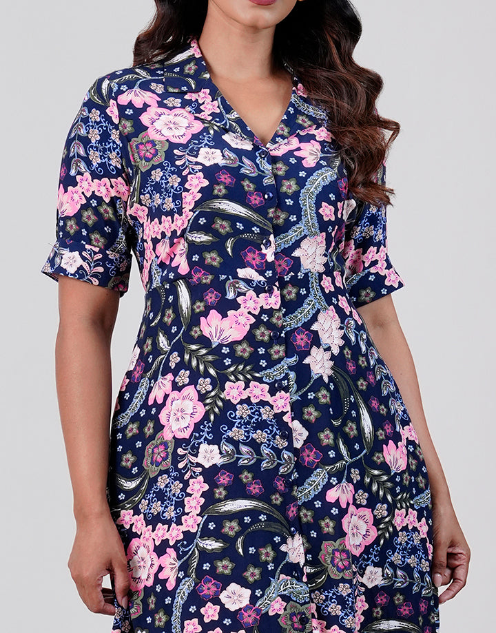 Folded Sleeve with Button Up Dress