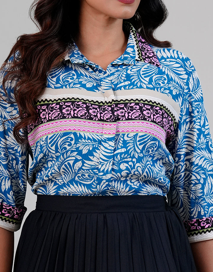 3/4 Sleeve Hidden Placket Shirt Blouse
