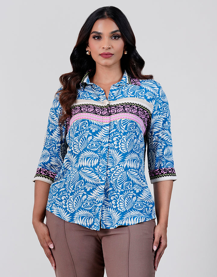 3/4 Sleeve Hidden Placket Shirt Blouse