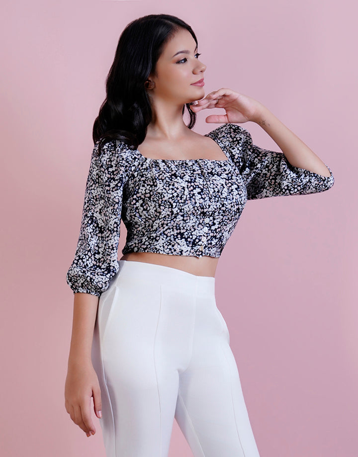 3/4 Sleeve Floral Crop Top