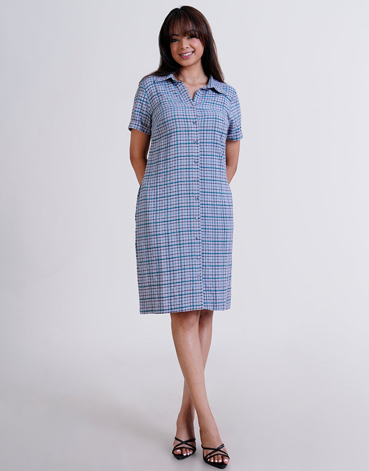Short Sleeve Button Up Checked Dress