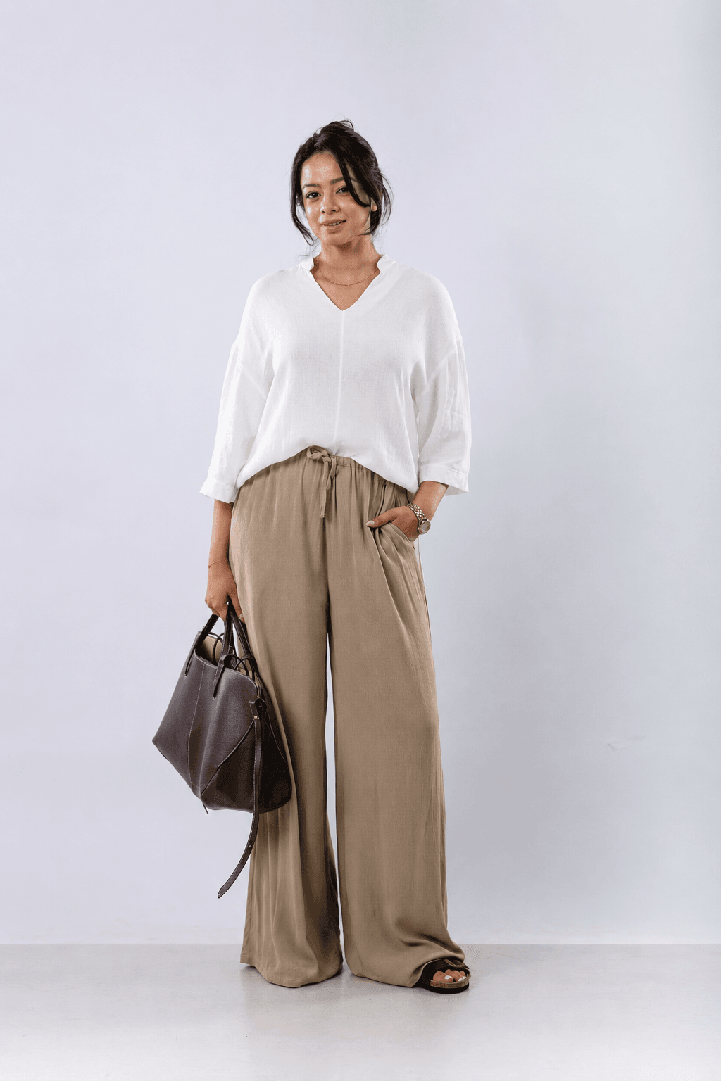 Linen Blend Elastic Waist Pant