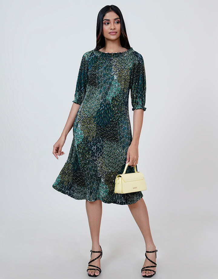 Off Shoulder Crape Dress with Puff Sleeve