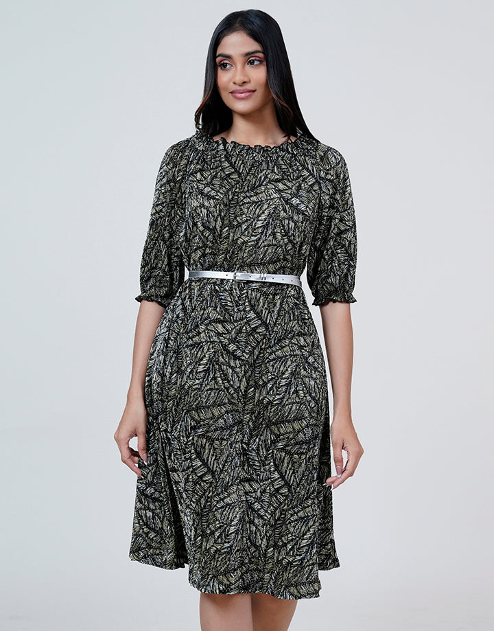 Off Shoulder Crape Dress with Puff Sleeve