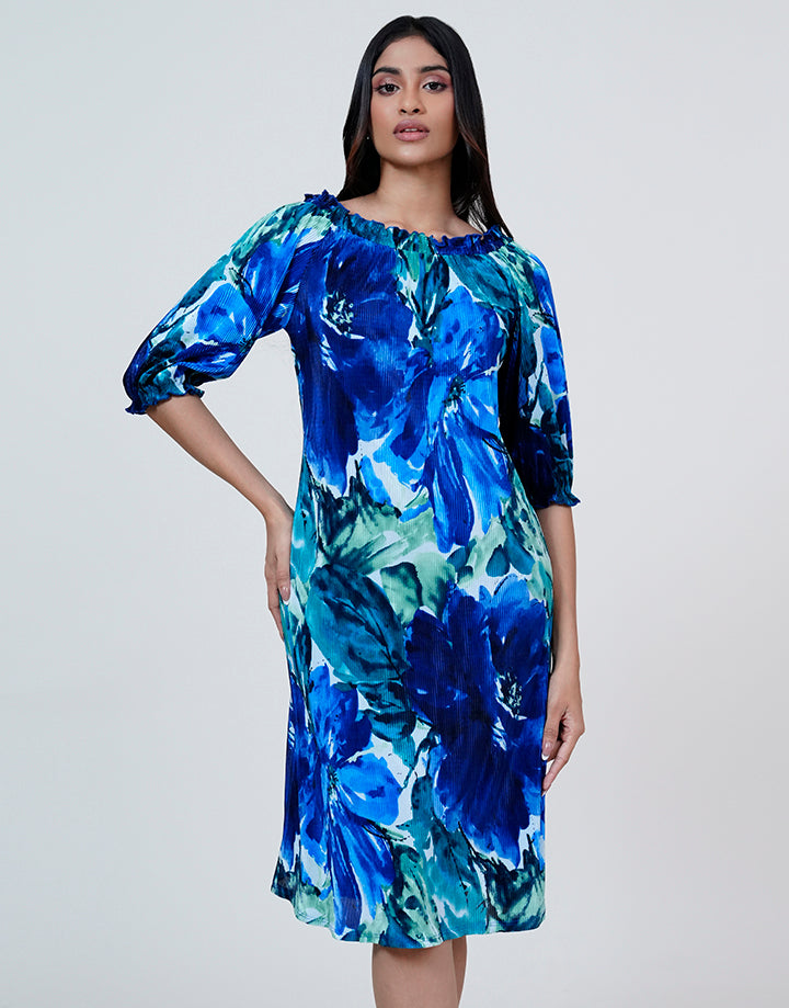 Off Shoulder Crape Dress with Puff Sleeve