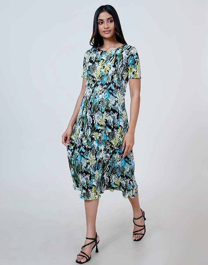 Short Sleeve Crape Midi Dress