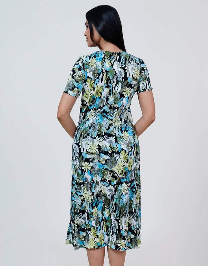 Short Sleeve Crape Midi Dress