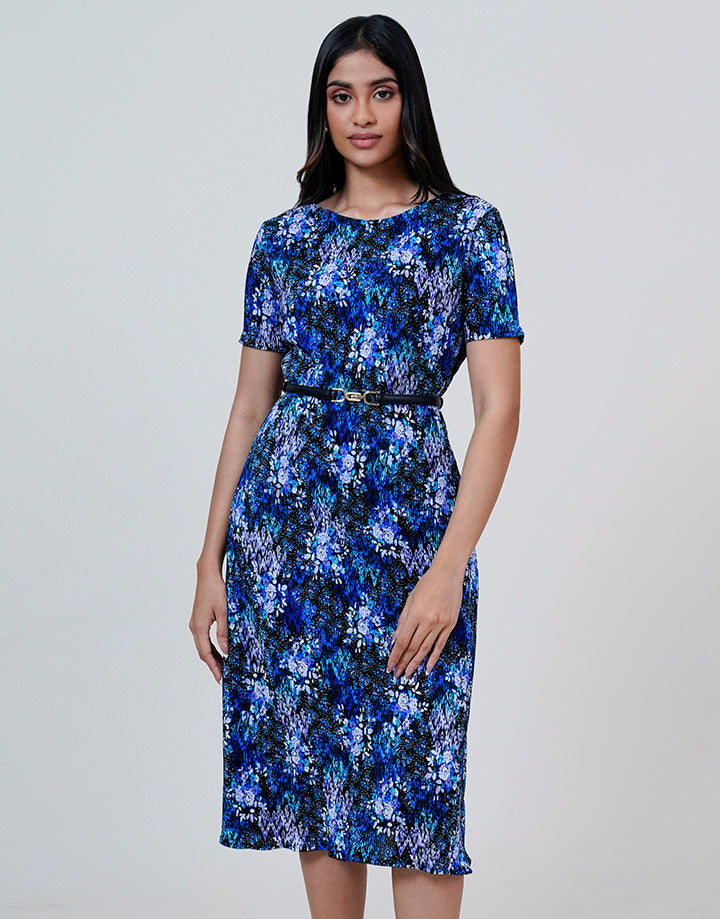 Short Sleeve Crape Midi Dress