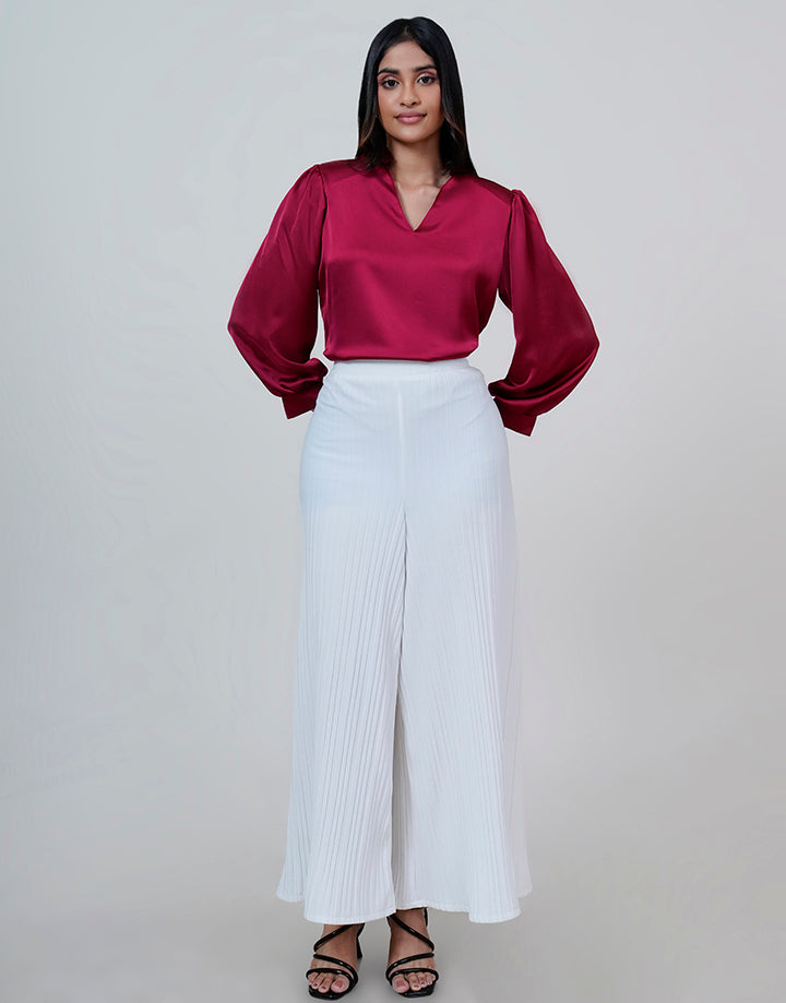 Half Chinese Collar Puff Sleeve Blouse