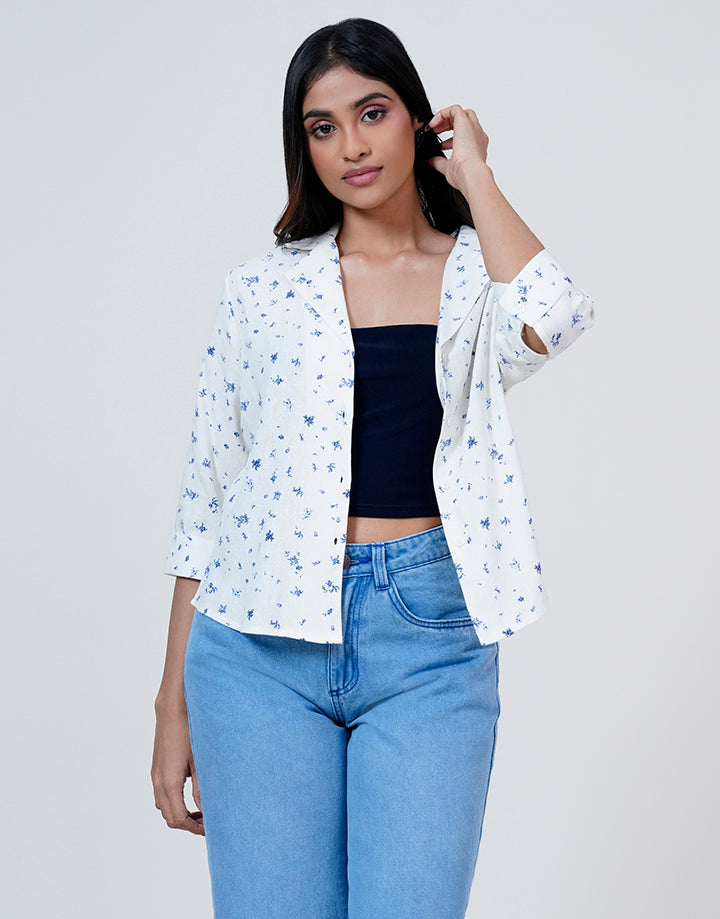 3/4 Sleeve Lapel Collar Blouse