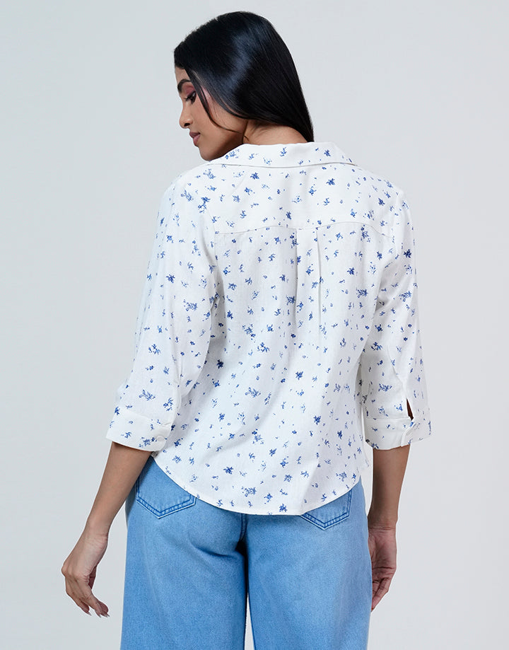 3/4 Sleeve Lapel Collar Blouse