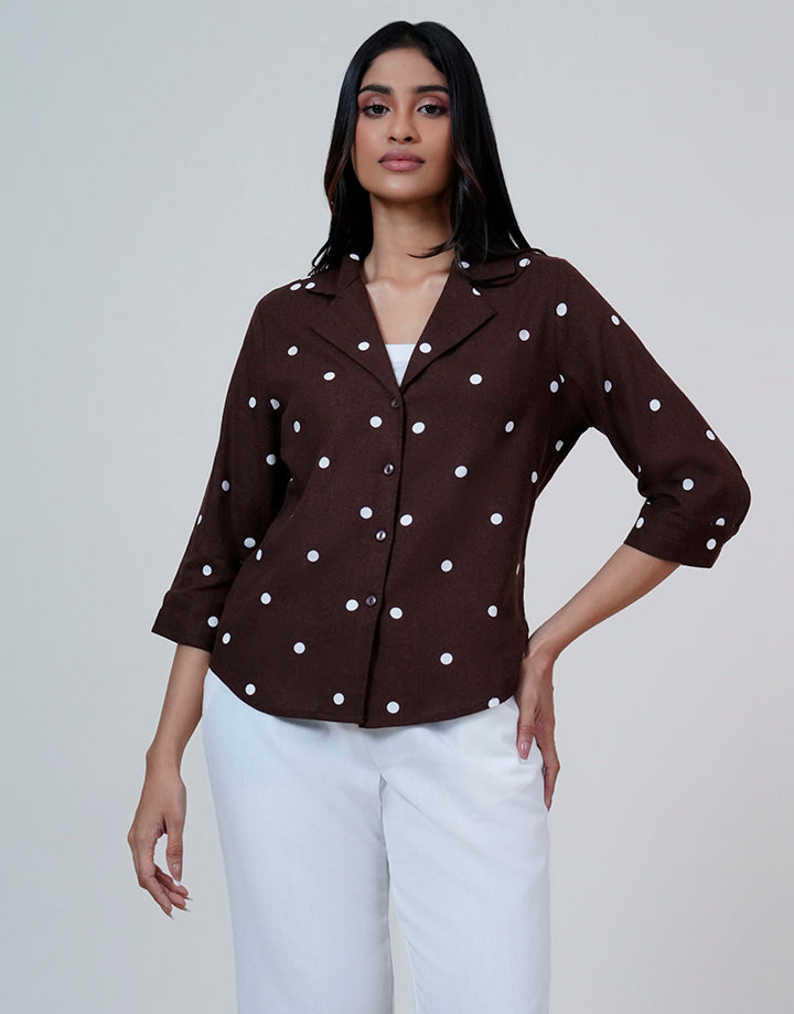 3/4 Sleeve Lapel Collar Blouse