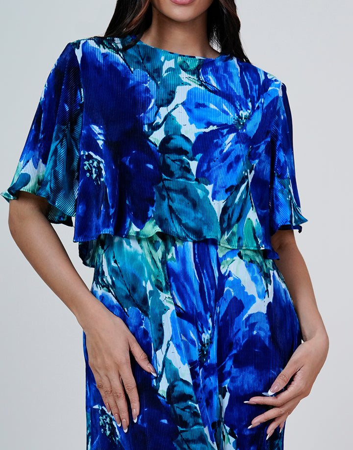 Floral Midi Dress with Cape Style