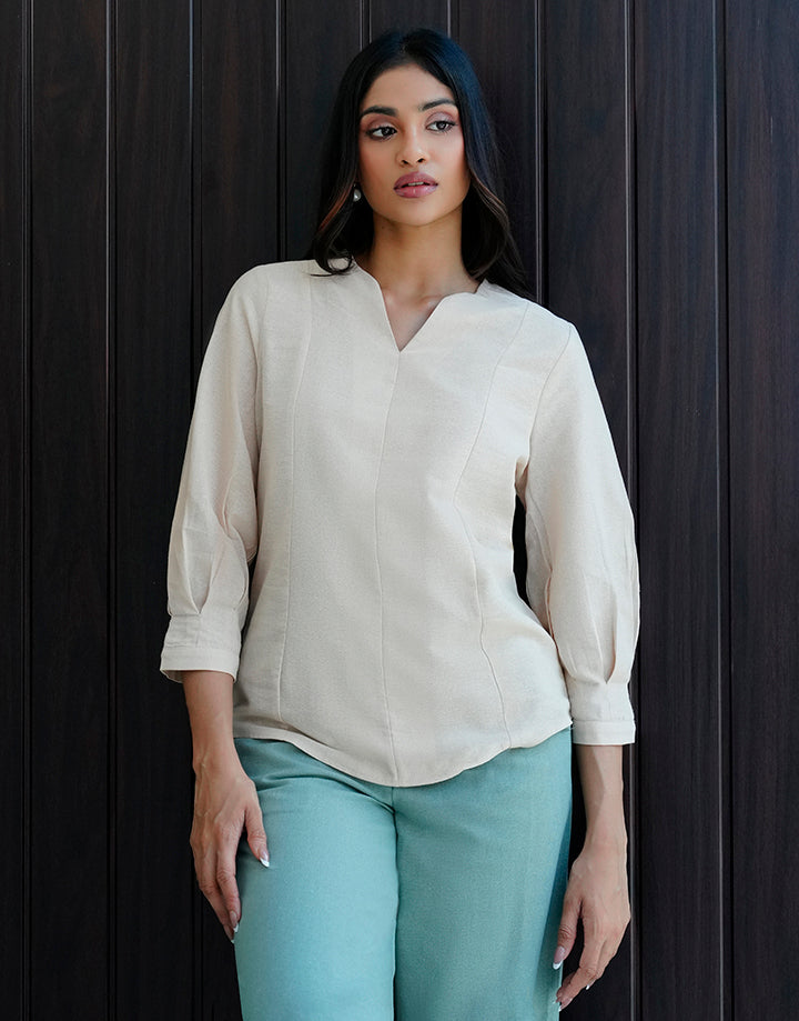 3/4 Sleeve Split V-Neck Top
