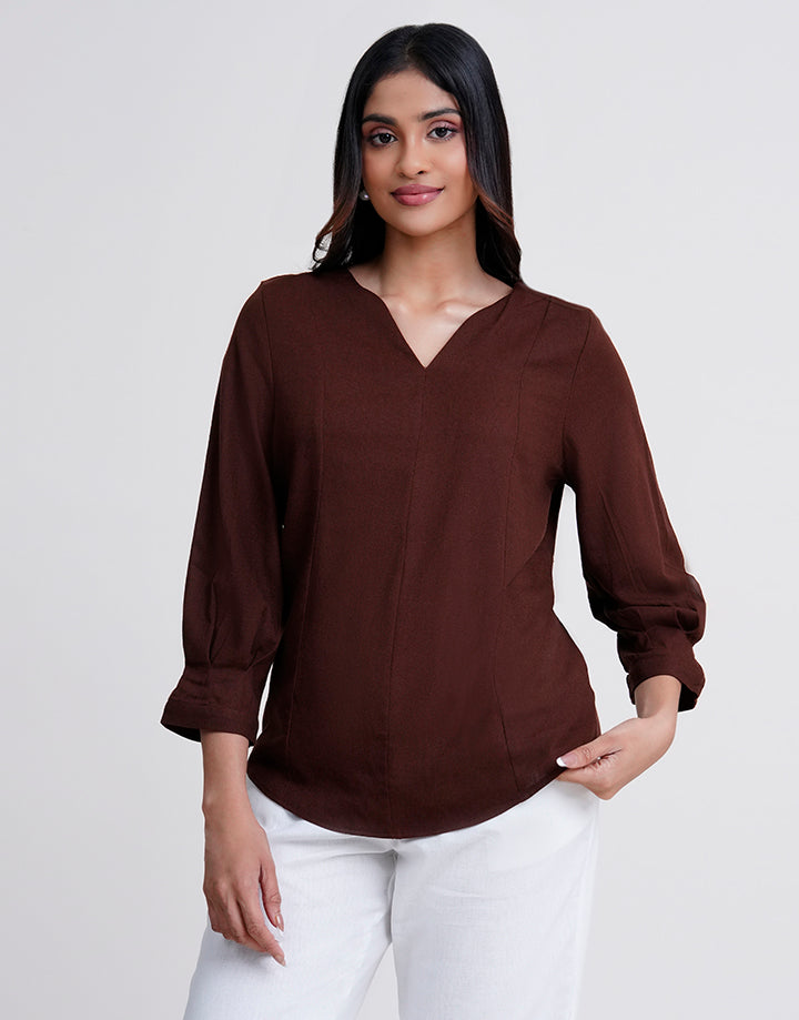 3/4 Sleeve Split V-Neck Top