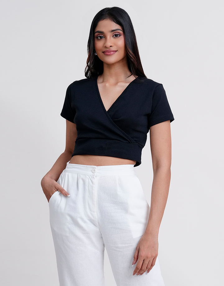 Short Sleeve Crossover Crop Top