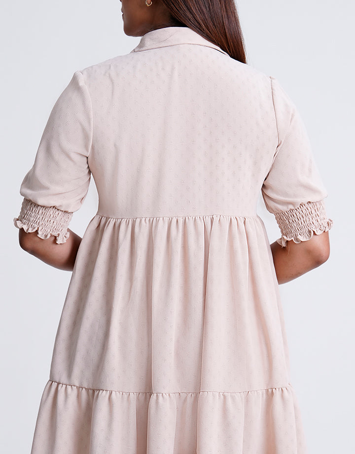 Standard Collar Pintuck Tiered Dress