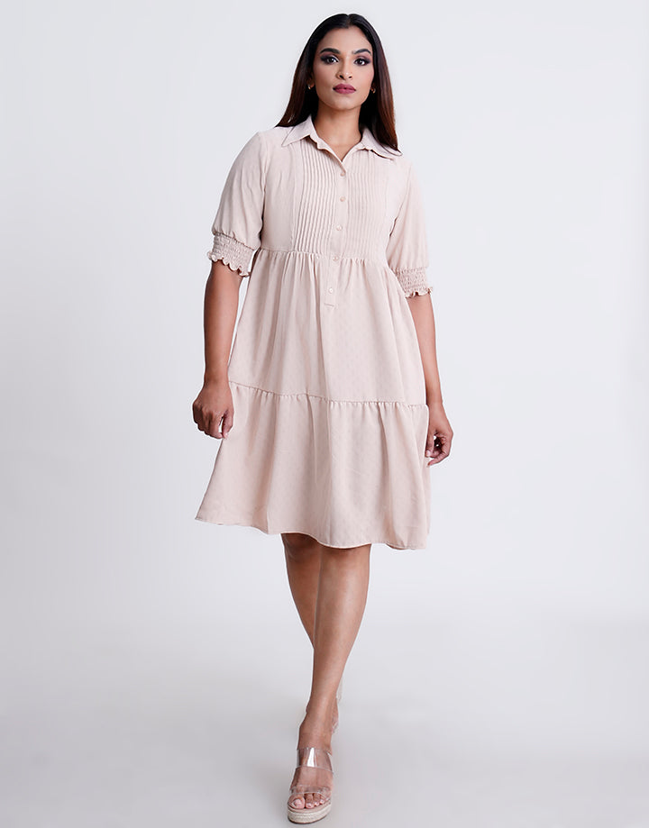 Standard Collar Pintuck Tiered Dress