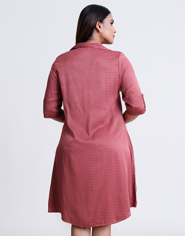 3/4 Sleeve Satin Shirt Dress