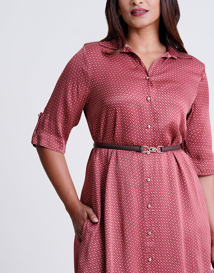 3/4 Sleeve Satin Shirt Dress