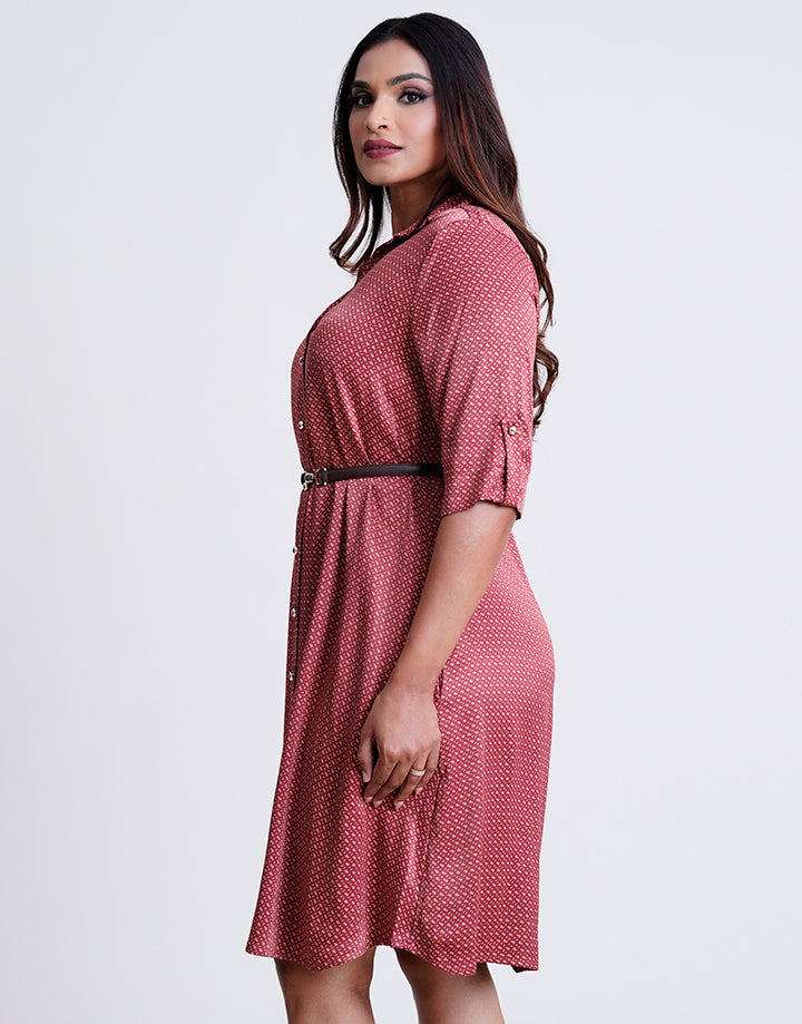 3/4 Sleeve Satin Shirt Dress
