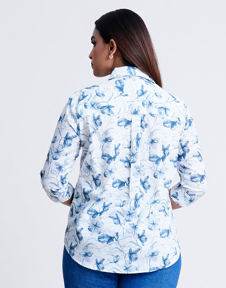 3/4 Tab Sleeve Collared Shirt Blouse
