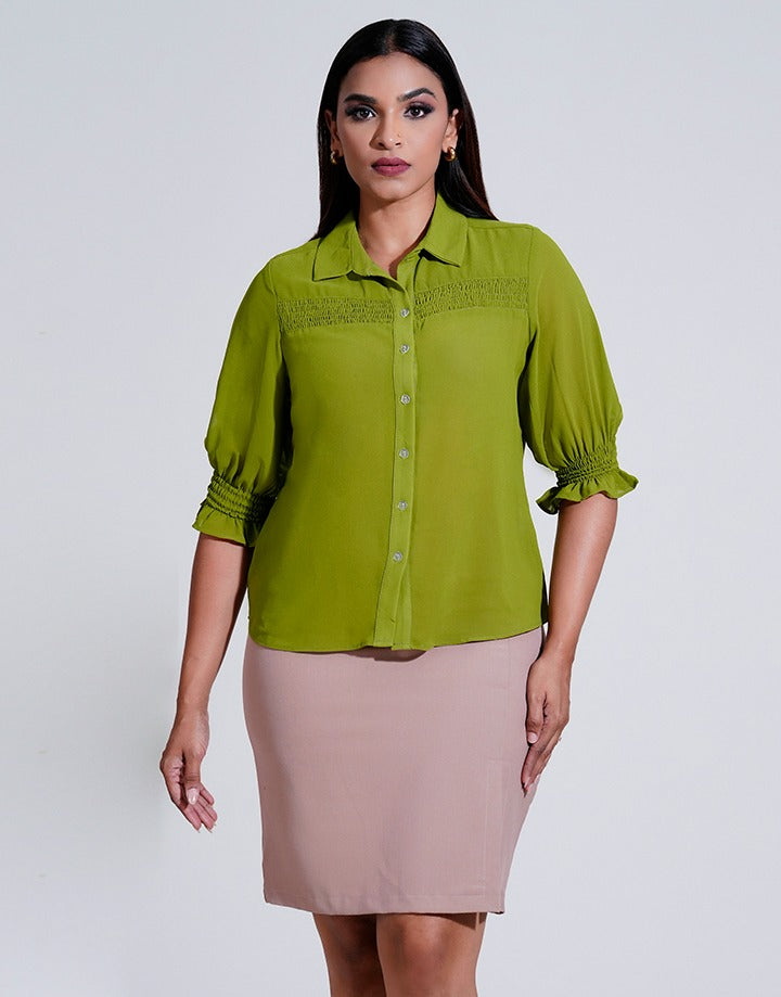 Button Down with Smoked Detail Blouse