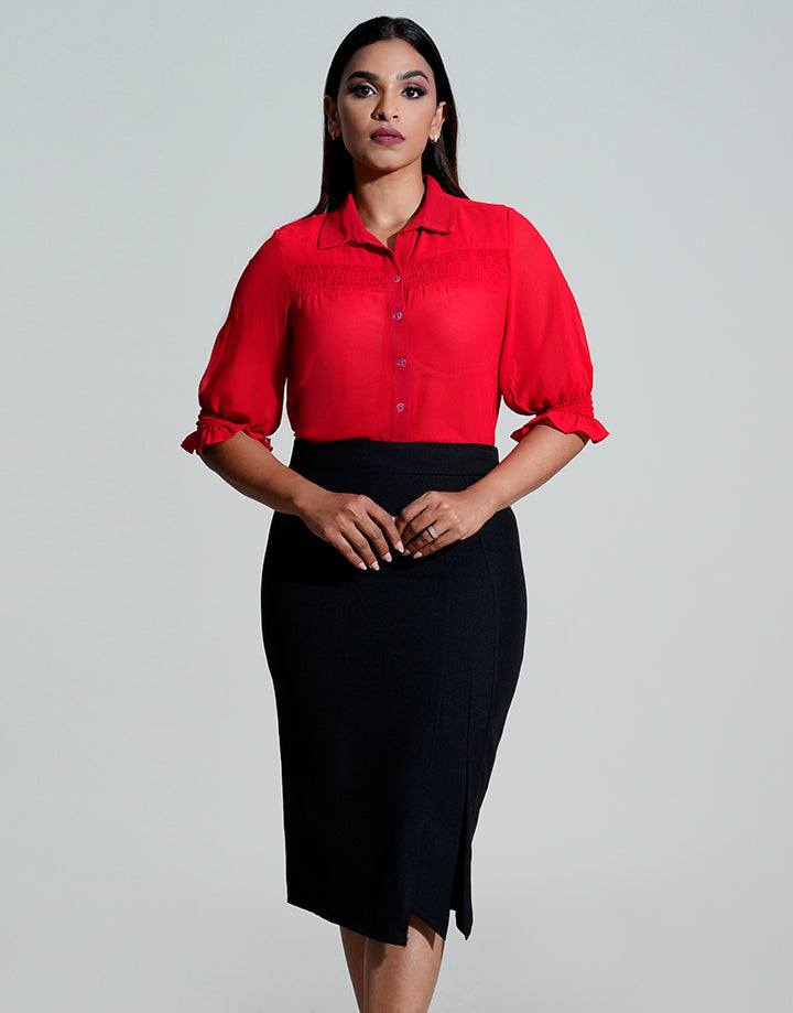 Button Down with Smoked Detail Blouse
