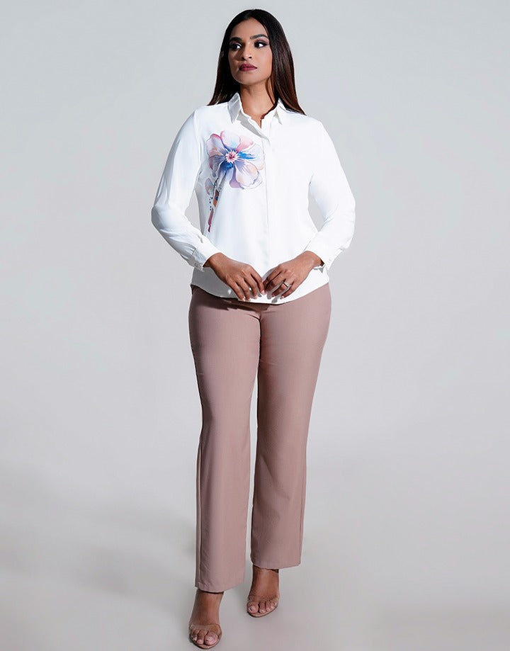 Button Down Blouse with Screen Print
