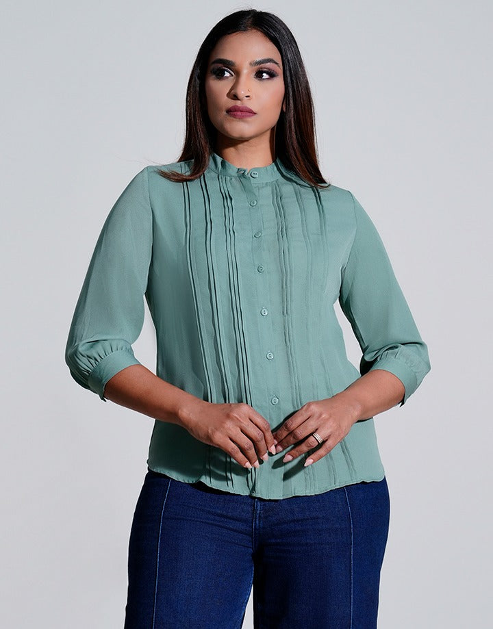 Chinese Collar Pintuck Blouse