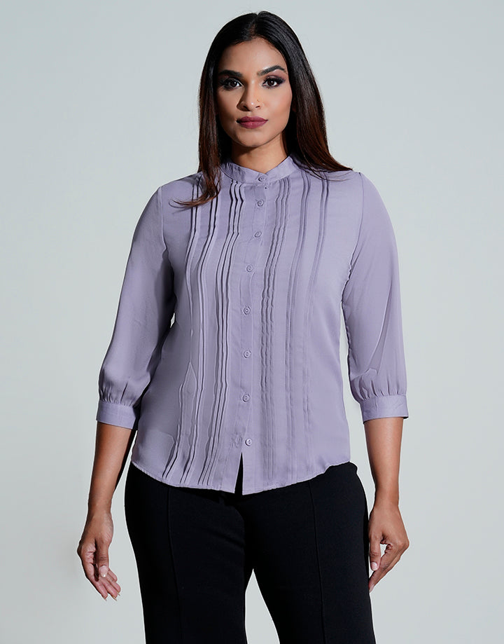 Chinese Collar Pintuck Blouse